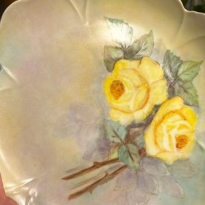 Yellow roses hand painted vintage decorative plate Eldridge 1959